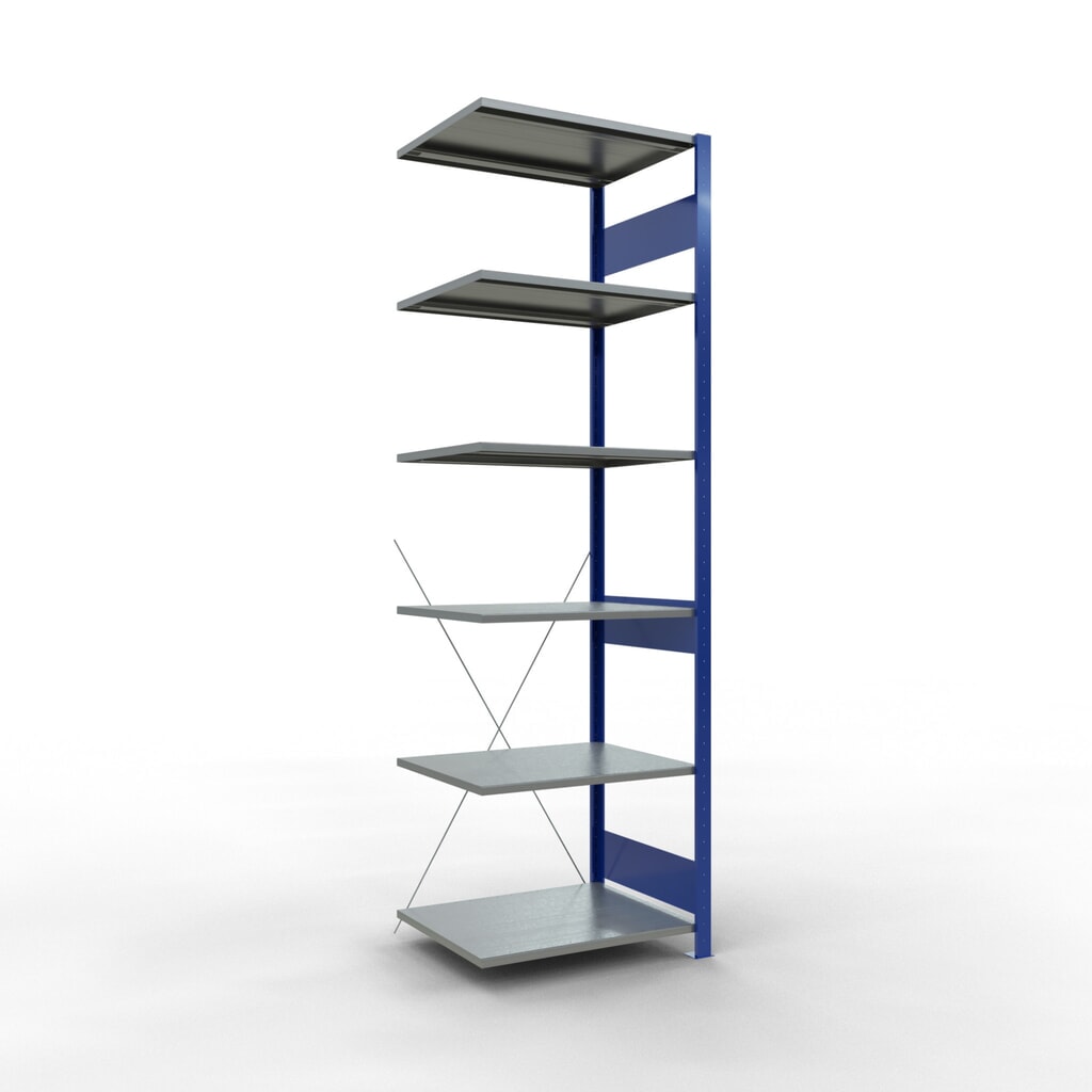 Scaffalatura a ripiani SCHULTE, campata aggiuntiva, blu genziana/zincata, portata per piano 150 kg, HxLxP 2.500 x 750 x 600 mm Immagine del prodotto: Scaffalatura a ripiani SCHULTE, campata aggiuntiva, blu genziana/zincata, portata per piano 150 kg, HxLxP 2.500 x 750 x 600 mm