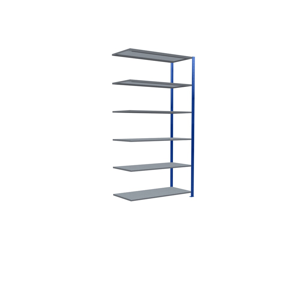 Immagine del prodotto n. 2: Scaffalatura a ripiani SCHULTE, campata aggiuntiva, blu genziana/zincata, portata per piano 150 kg, AxLxP 2.500 x 1.300 x 600 mm