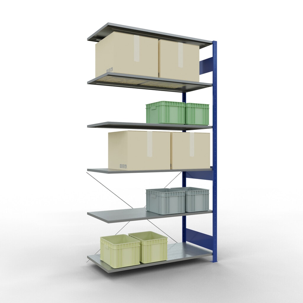 Scaffalatura a ripiani SCHULTE, campata aggiuntiva, blu genziana/zincata, portata per piano 150 kg, AxLxP 2.500 x 1.300 x 600 mm Immagine del prodotto n. 3: Scaffalatura a ripiani SCHULTE, campata aggiuntiva, blu genziana/zincata, portata per piano 150 kg, AxLxP 2.500 x 1.300 x 600 mm