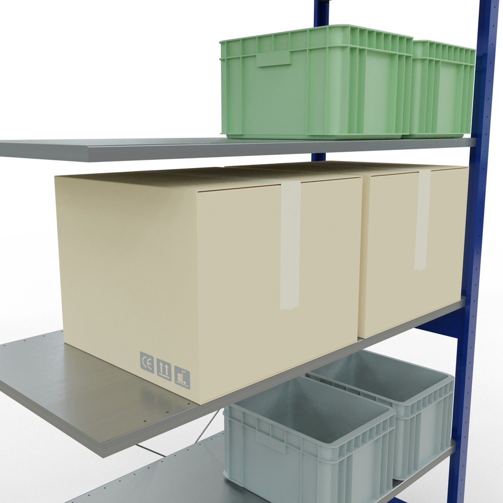 Immagine del prodotto n. 4: Scaffalatura a ripiani SCHULTE, campata aggiuntiva, blu genziana/zincata, portata per piano 150 kg, AxLxP 2.500 x 1.300 x 600 mm