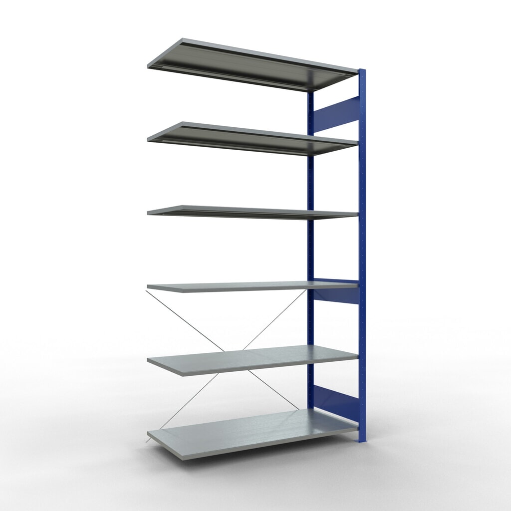 Scaffalatura a ripiani SCHULTE, campata aggiuntiva, blu genziana/zincata, portata per piano 150 kg, AxLxP 2.500 x 1.300 x 600 mm Immagine del prodotto: Scaffalatura a ripiani SCHULTE, campata aggiuntiva, blu genziana/zincata, portata per piano 150 kg, AxLxP 2.500 x 1.300 x 600 mm