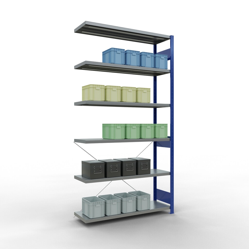 Scaffalatura a ripiani SCHULTE, campata aggiuntiva, blu genziana/zincata, portata per piano 250 kg, HxLxP 2.500 x 1.300 x 400 mm Immagine del prodotto n. 3: Scaffalatura a ripiani SCHULTE, campata aggiuntiva, blu genziana/zincata, portata per piano 250 kg, HxLxP 2.500 x 1.300 x 400 mm