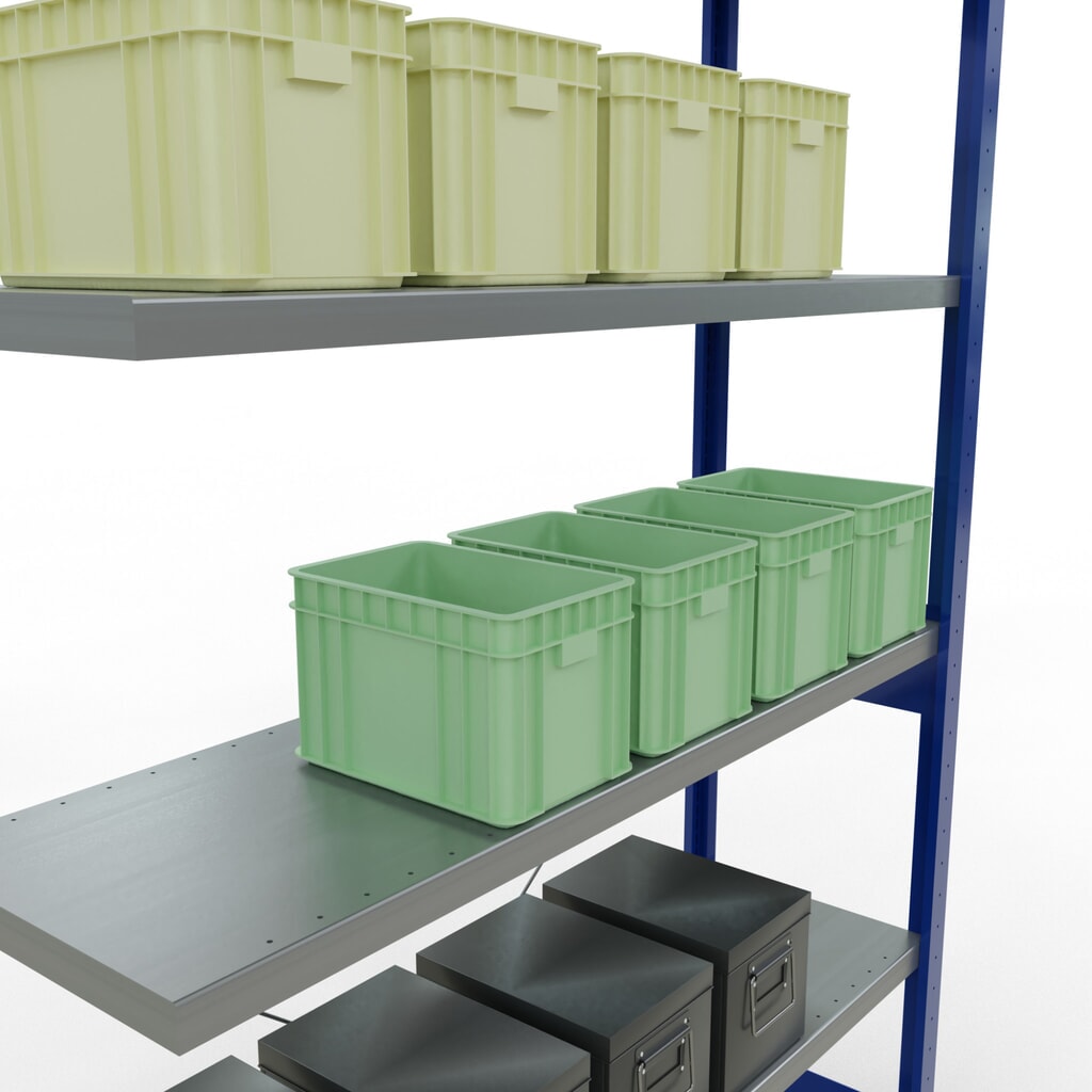 Immagine del prodotto n. 4: Scaffalatura a ripiani SCHULTE, campata aggiuntiva, blu genziana/zincata, portata per piano 250 kg, HxLxP 2.500 x 1.300 x 400 mm