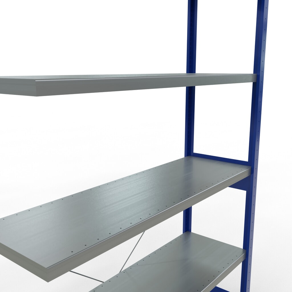 Immagine del prodotto n. 5: Scaffalatura a ripiani SCHULTE, campata aggiuntiva, blu genziana/zincata, portata per piano 250 kg, HxLxP 2.500 x 1.300 x 400 mm