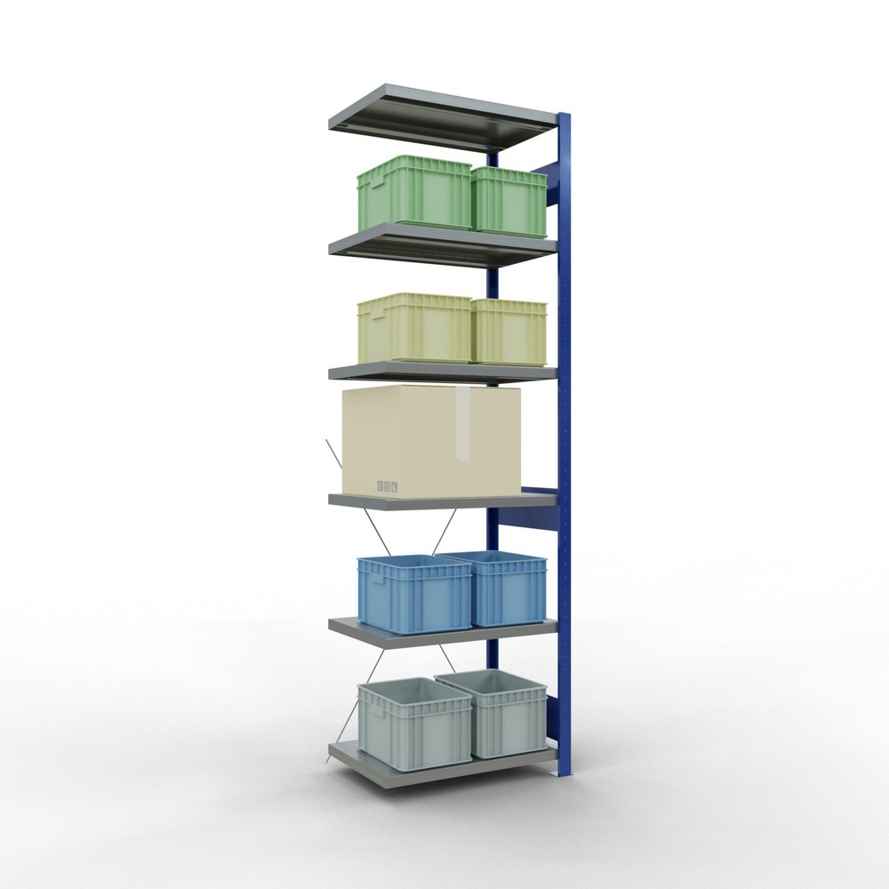 Immagine del prodotto n. 3: Scaffalatura a ripiani SCHULTE, campata aggiuntiva, blu genziana/zincata, portata per piano 250 kg, HxLxP 2.500 x 750 x 500 mm