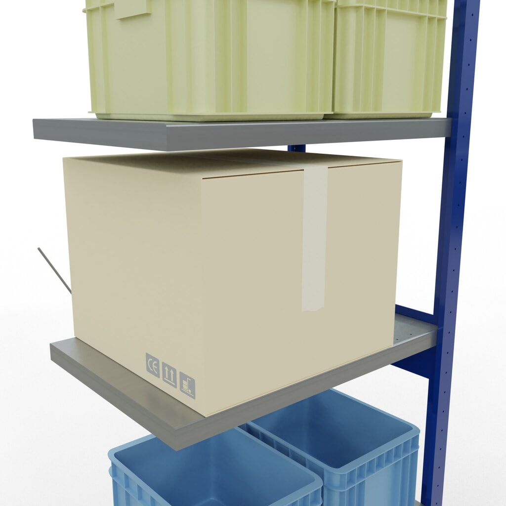 Scaffalatura a ripiani SCHULTE, campata aggiuntiva, blu genziana/zincata, portata per piano 250 kg, HxLxP 2.500 x 750 x 500 mm Immagine del prodotto n. 4: Scaffalatura a ripiani SCHULTE, campata aggiuntiva, blu genziana/zincata, portata per piano 250 kg, HxLxP 2.500 x 750 x 500 mm