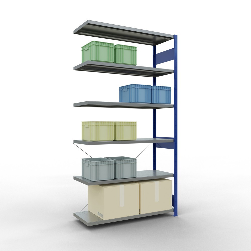 Immagine del prodotto n. 3: Scaffalatura a ripiani SCHULTE, campata aggiuntiva, blu genziana/zincata, portata per piano 250 kg, HxLxP 2.500 x 1.300 x 500 mm