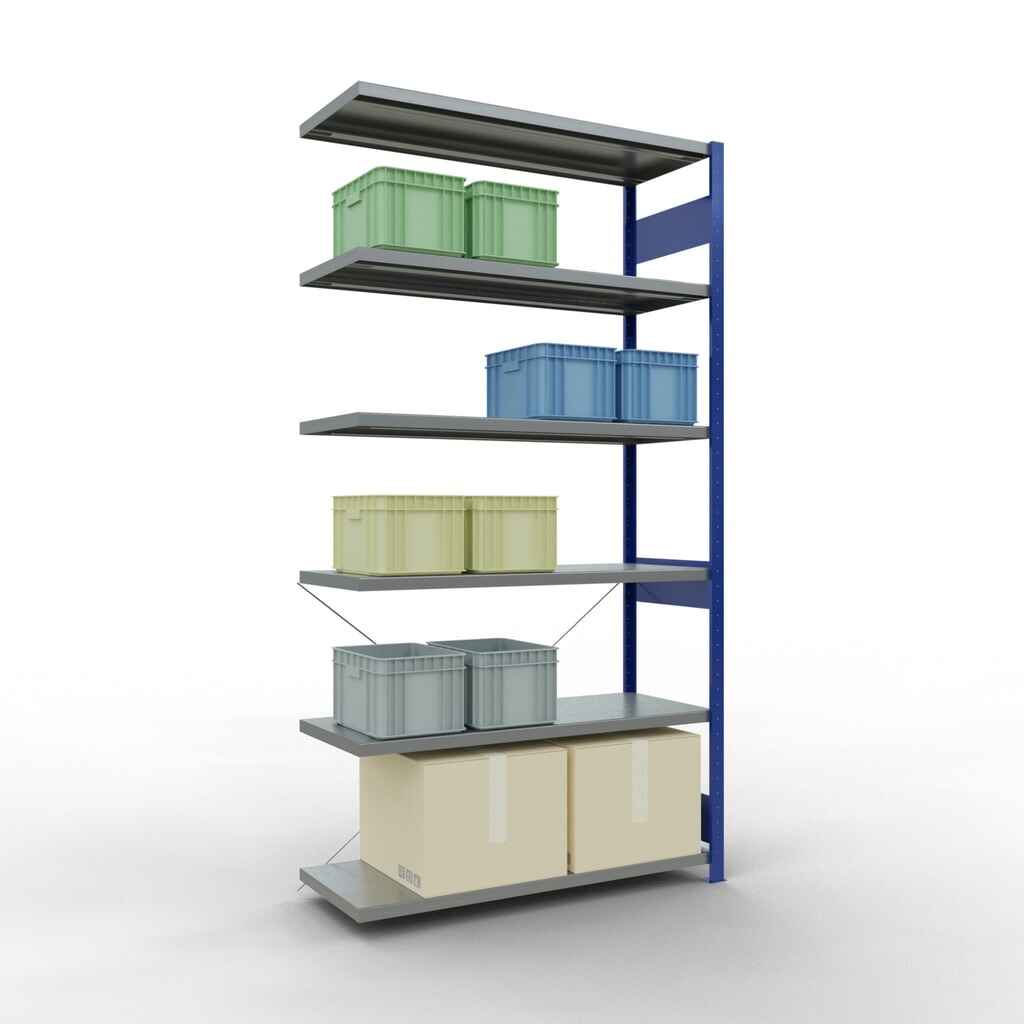 Immagine del prodotto n. 3: Scaffalatura a ripiani SCHULTE, campata aggiuntiva, blu genziana/zincata, portata per piano 250 kg, HxLxP 2.500 x 1.300 x 500 mm