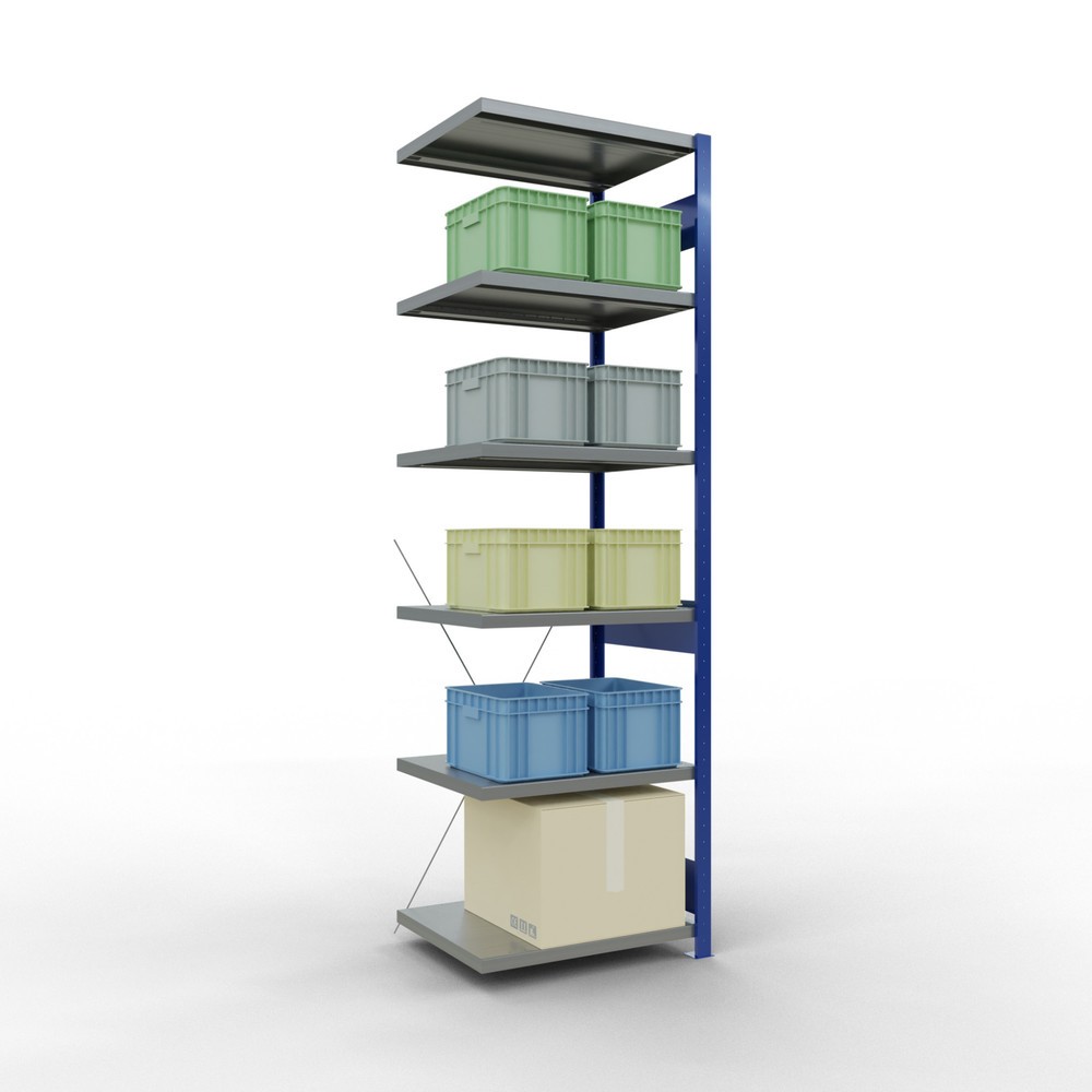 Immagine del prodotto n. 3: Scaffalatura a ripiani SCHULTE, campata aggiuntiva, blu genziana/zincata, portata per piano 250 kg, HxLxP 2.500 x 750 x 600 mm