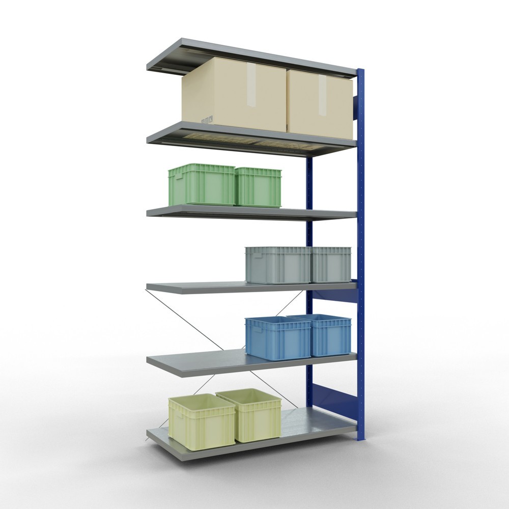 Immagine del prodotto n. 3: Scaffalatura a ripiani SCHULTE, campata aggiuntiva, blu genziana/zincata, portata per piano 250 kg, AxLxP 2.500 x 1.300 x 600 mm
