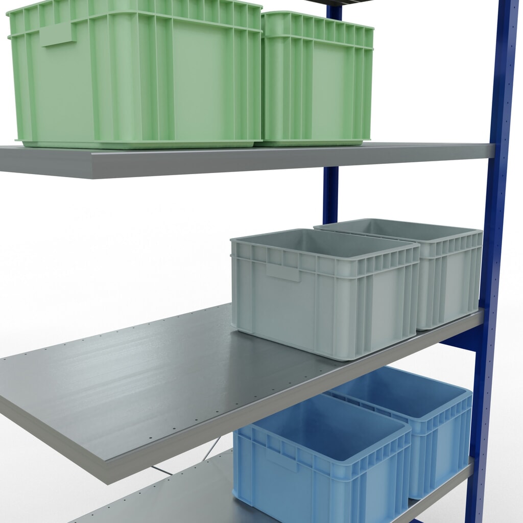 Scaffalatura a ripiani SCHULTE, campata aggiuntiva, blu genziana/zincata, portata per piano 250 kg, AxLxP 2.500 x 1.300 x 600 mm Immagine del prodotto n. 4: Scaffalatura a ripiani SCHULTE, campata aggiuntiva, blu genziana/zincata, portata per piano 250 kg, AxLxP 2.500 x 1.300 x 600 mm