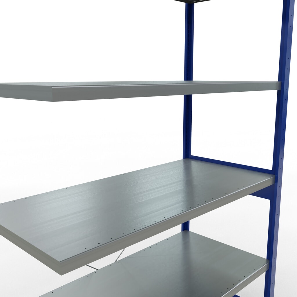 Immagine del prodotto n. 5: Scaffalatura a ripiani SCHULTE, campata aggiuntiva, blu genziana/zincata, portata per piano 250 kg, AxLxP 2.500 x 1.300 x 600 mm
