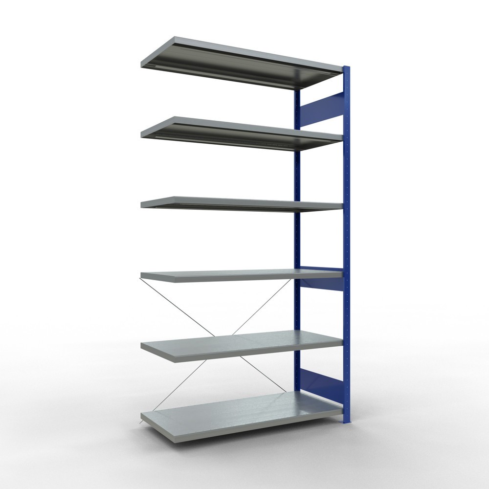 Immagine del prodotto: Scaffalatura a ripiani SCHULTE, campata aggiuntiva, blu genziana/zincata, portata per piano 250 kg, AxLxP 2.500 x 1.300 x 600 mm