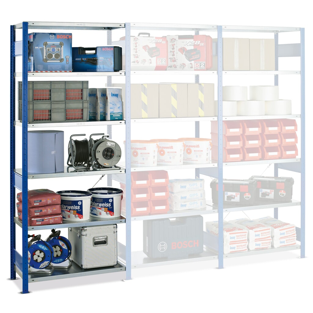 Immagine del prodotto: Scaffalatura a ripiani SCHULTE, campata aggiuntiva, blu genziana/zincata, portata per piano 250 kg, HxLxP 2.000 x 750 x 400 mm