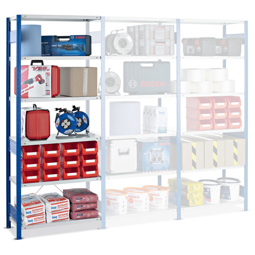 Immagine del prodotto: Scaffalatura a ripiani SCHULTE, campata aggiuntiva, portata per piano 150 kg, blu genziana/grigio chiaro, HxLxP 2.500 x 750 x 400 mm