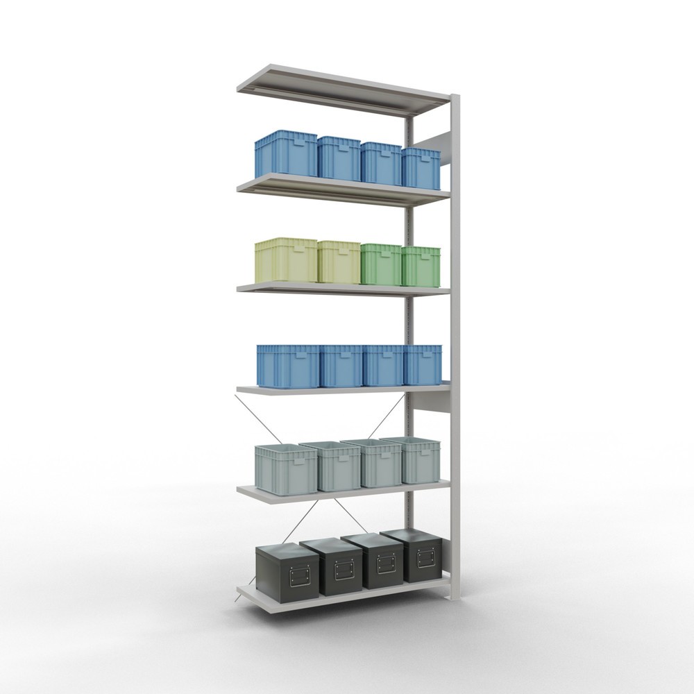 Immagine del prodotto n. 3: Scaffalatura a ripiani SCHULTE, campata aggiuntiva, portata per piano 150 kg, grigio chiaro, AxLxP 2.500 x 1.000 x 400 mm