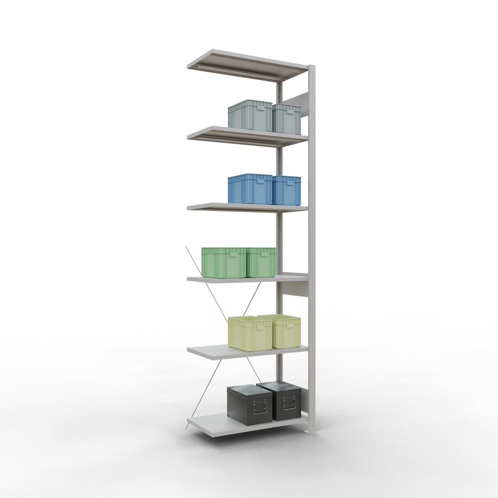 Immagine del prodotto n. 3: Scaffalatura a ripiani SCHULTE, campata aggiuntiva, portata per piano 150 kg, grigio chiaro, HxLxP 2.500 x 750 x 400 mm