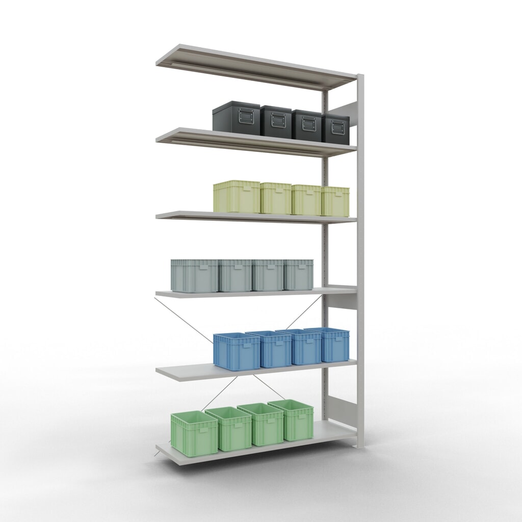 Scaffalatura a ripiani SCHULTE, campata aggiuntiva, portata per piano 150 kg, grigio chiaro, AxLxP 2.500 x 1.300 x 400 mm Immagine del prodotto n. 3: Scaffalatura a ripiani SCHULTE, campata aggiuntiva, portata per piano 150 kg, grigio chiaro, AxLxP 2.500 x 1.300 x 400 mm