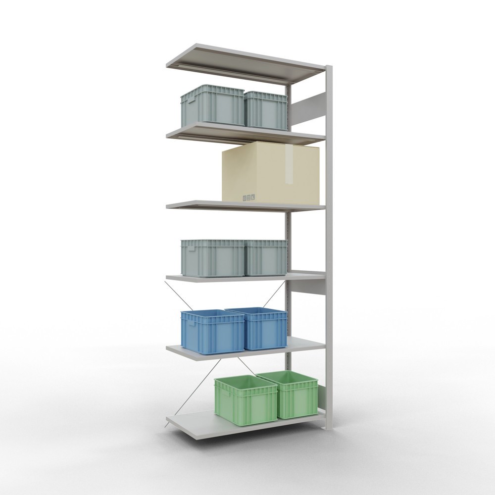Immagine del prodotto n. 3: Scaffalatura a ripiani SCHULTE, campata aggiuntiva, portata per piano 150 kg, grigio chiaro, AxLxP 2.500 x 1.000 x 500 mm