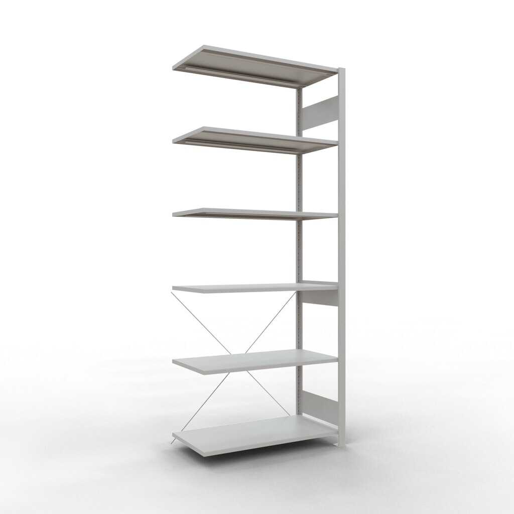 Immagine del prodotto: Scaffalatura a ripiani SCHULTE, campata aggiuntiva, portata per piano 150 kg, grigio chiaro, AxLxP 2.500 x 1.000 x 500 mm