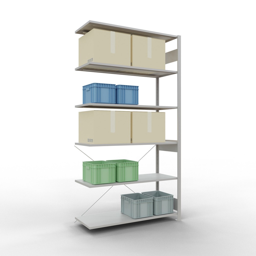 Immagine del prodotto n. 3: Scaffalatura a ripiani SCHULTE, campata aggiuntiva, portata per piano 150 kg, grigio chiaro, AxLxP 2.500 x 1.300 x 500 mm
