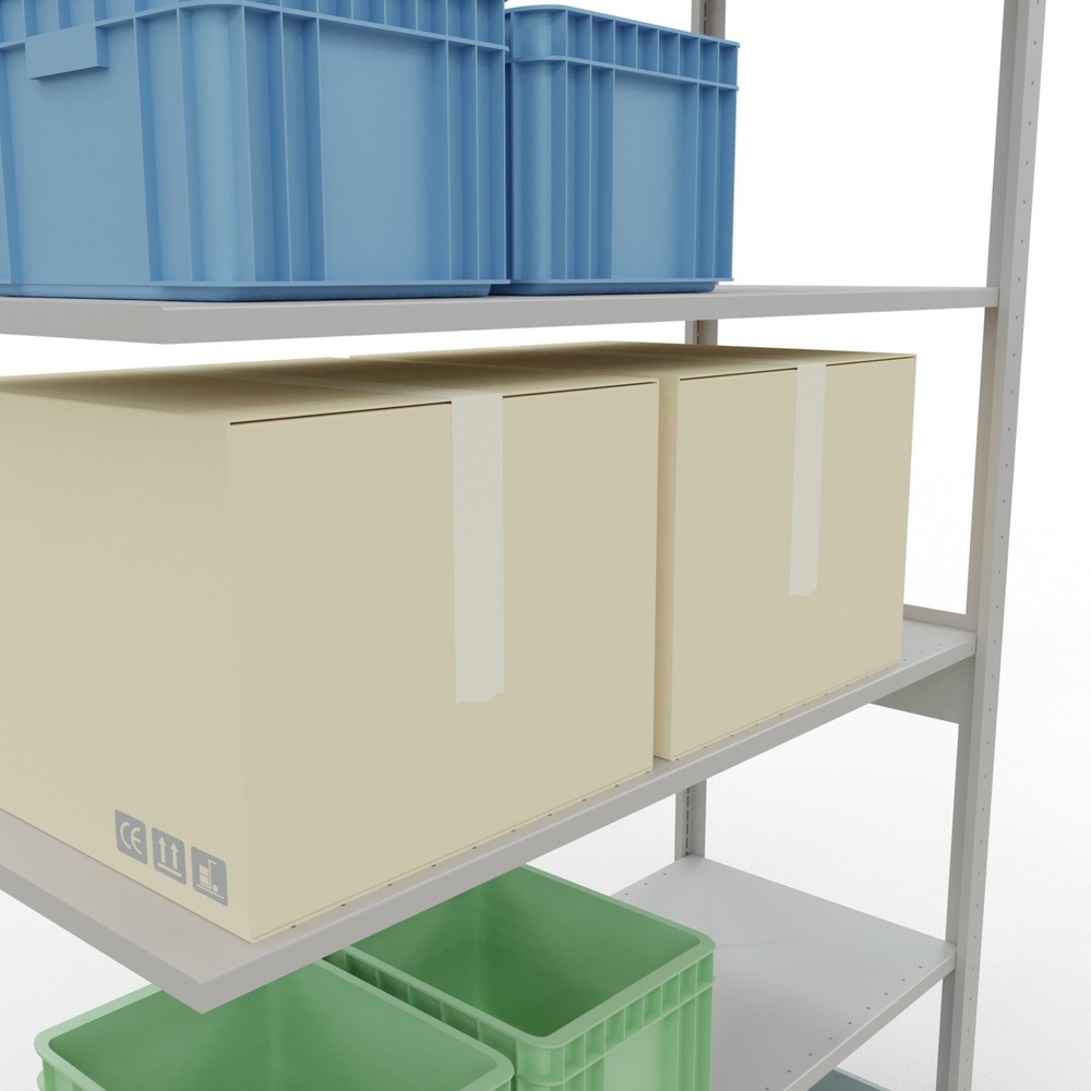 Immagine del prodotto n. 4: Scaffalatura a ripiani SCHULTE, campata aggiuntiva, portata per piano 150 kg, grigio chiaro, AxLxP 2.500 x 1.300 x 500 mm