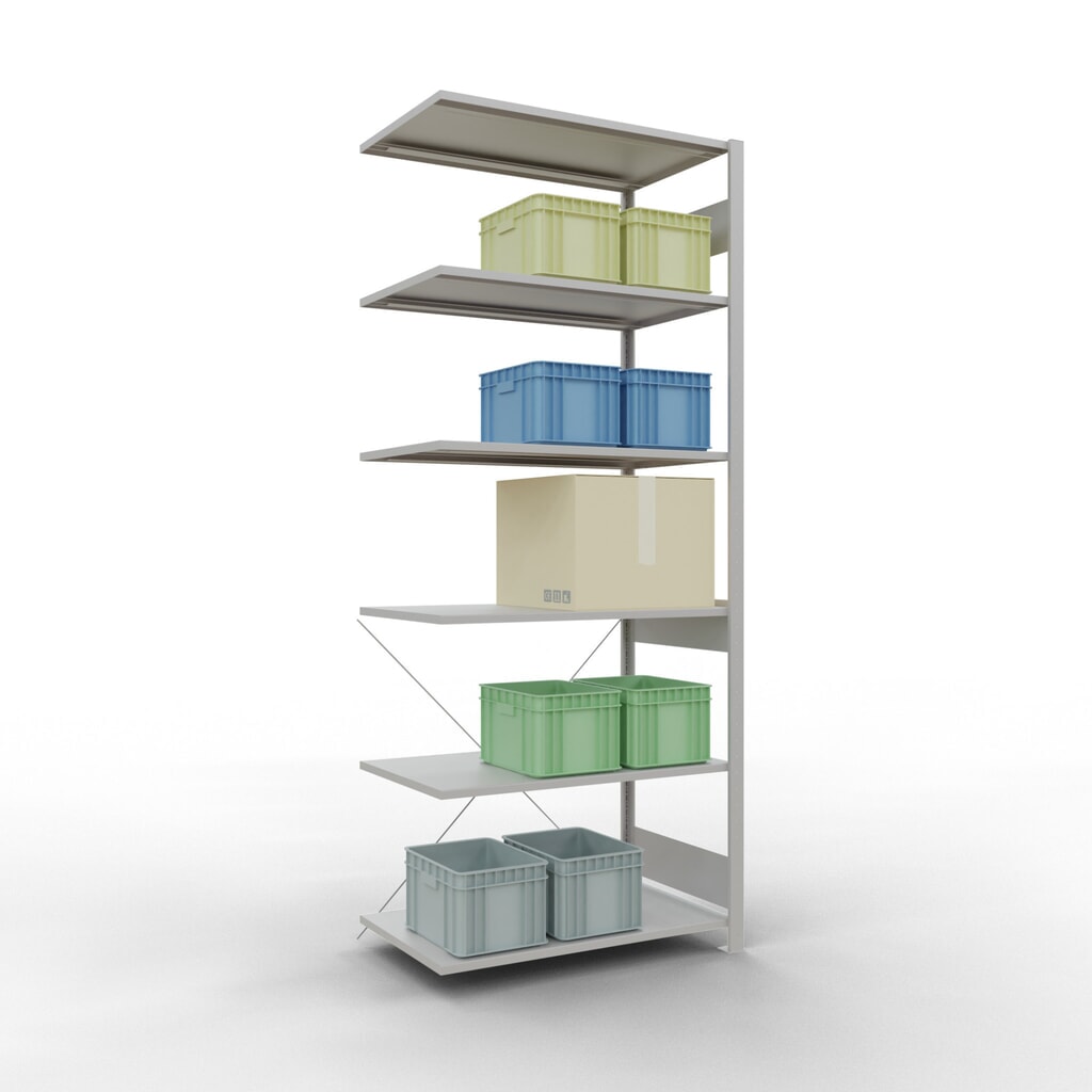 Scaffalatura a ripiani SCHULTE, campata aggiuntiva, portata per piano 150 kg, grigio chiaro, AxLxP 2.500 x 1.000 x 600 mm Immagine del prodotto n. 3: Scaffalatura a ripiani SCHULTE, campata aggiuntiva, portata per piano 150 kg, grigio chiaro, AxLxP 2.500 x 1.000 x 600 mm