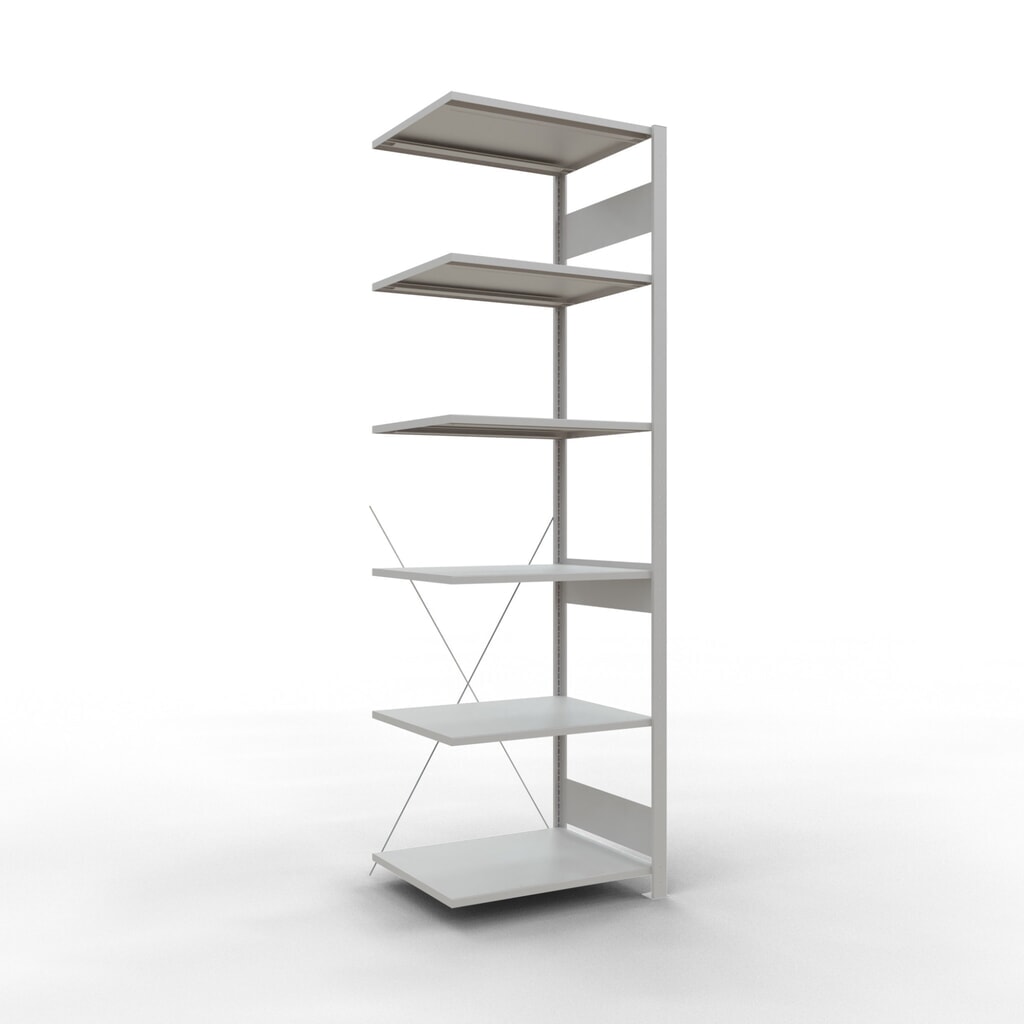 Scaffalatura a ripiani SCHULTE, campata aggiuntiva, portata per piano 150 kg, grigio chiaro, HxLxP 2.500 x 750 x 600 mm Immagine del prodotto: Scaffalatura a ripiani SCHULTE, campata aggiuntiva, portata per piano 150 kg, grigio chiaro, HxLxP 2.500 x 750 x 600 mm