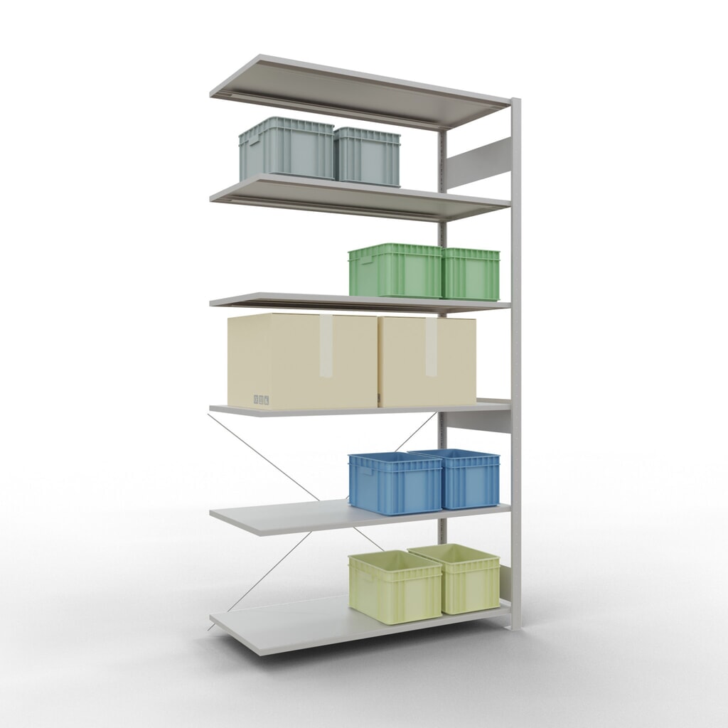 Scaffalatura a ripiani SCHULTE, campata aggiuntiva, portata per piano 150 kg, grigio chiaro, AxLxP 2.500 x 1.300 x 600 mm Immagine del prodotto n. 3: Scaffalatura a ripiani SCHULTE, campata aggiuntiva, portata per piano 150 kg, grigio chiaro, AxLxP 2.500 x 1.300 x 600 mm