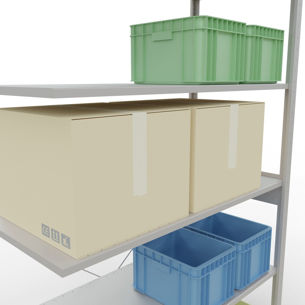 Immagine del prodotto n. 4: Scaffalatura a ripiani SCHULTE, campata aggiuntiva, portata per piano 150 kg, grigio chiaro, AxLxP 2.500 x 1.300 x 600 mm