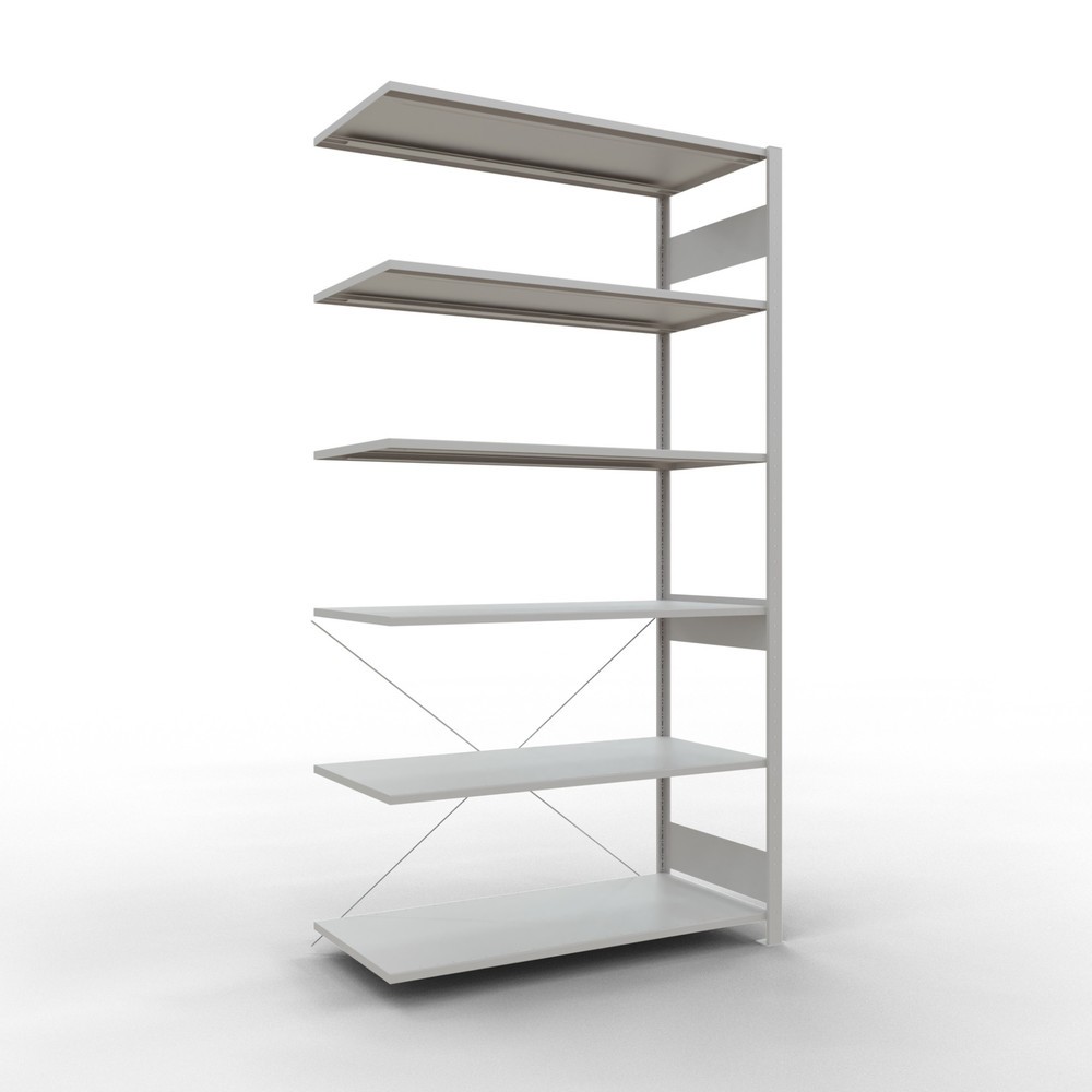 Immagine del prodotto: Scaffalatura a ripiani SCHULTE, campata aggiuntiva, portata per piano 150 kg, grigio chiaro, AxLxP 2.500 x 1.300 x 600 mm