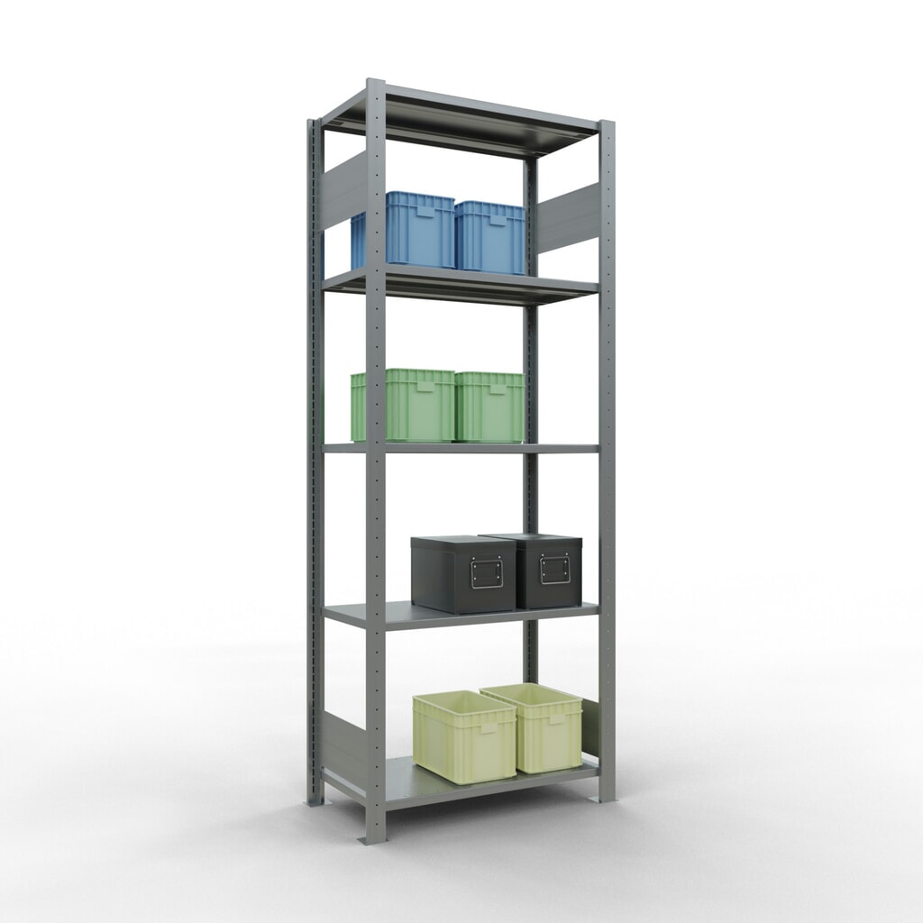 Scaffalatura a ripiani SCHULTE zincata con 5 fondi in lamiera d'acciaio, portata per piano di 150 kg, AxLxP 2.000 x 810 x 436 mm Immagine del prodotto n. 2: Scaffalatura a ripiani SCHULTE zincata con 5 fondi in lamiera d'acciaio, portata per piano di 150 kg, AxLxP 2.000 x 810 x 436 mm