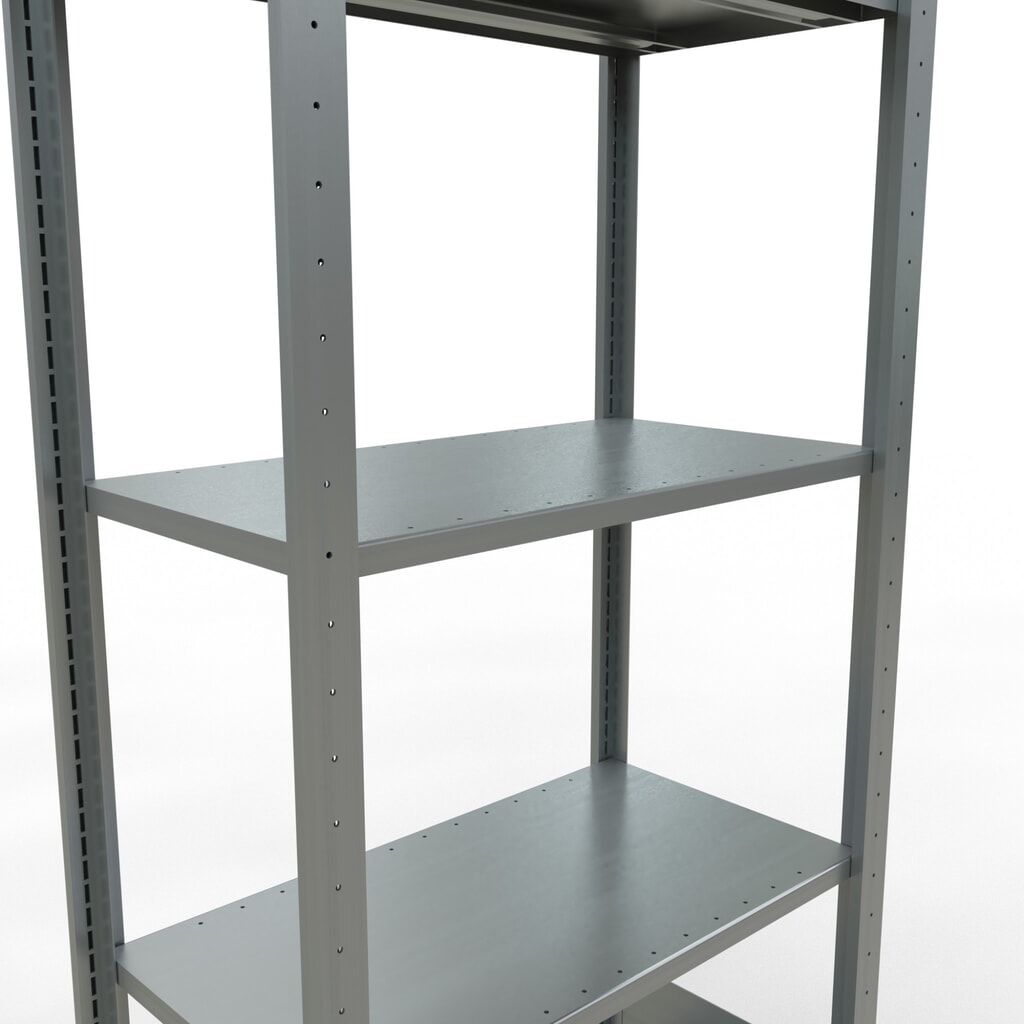 Scaffalatura a ripiani SCHULTE zincata con 5 fondi in lamiera d'acciaio, portata per piano di 150 kg, AxLxP 2.000 x 810 x 436 mm Immagine del prodotto n. 4: Scaffalatura a ripiani SCHULTE zincata con 5 fondi in lamiera d'acciaio, portata per piano di 150 kg, AxLxP 2.000 x 810 x 436 mm