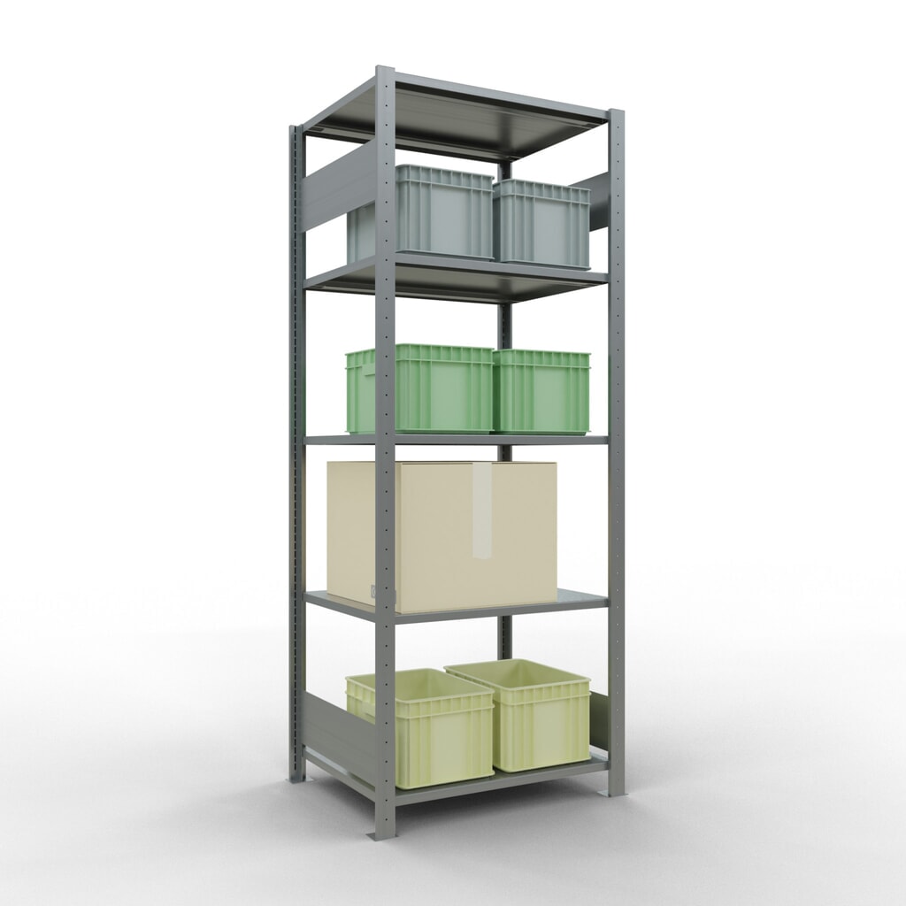 Scaffalatura a ripiani SCHULTE zincata con 5 fondi in lamiera d'acciaio, portata per piano di 150 kg, AxLxP 2.000 x 810 x 636 mm Immagine del prodotto n. 2: Scaffalatura a ripiani SCHULTE zincata con 5 fondi in lamiera d'acciaio, portata per piano di 150 kg, AxLxP 2.000 x 810 x 636 mm