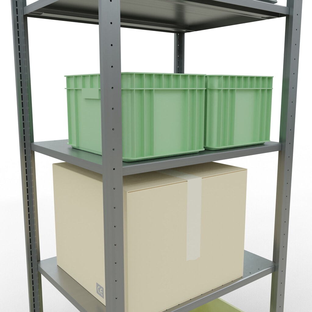 Immagine del prodotto n. 3: Scaffalatura a ripiani SCHULTE zincata con 5 fondi in lamiera d'acciaio, portata per piano di 150 kg, AxLxP 2.000 x 810 x 636 mm