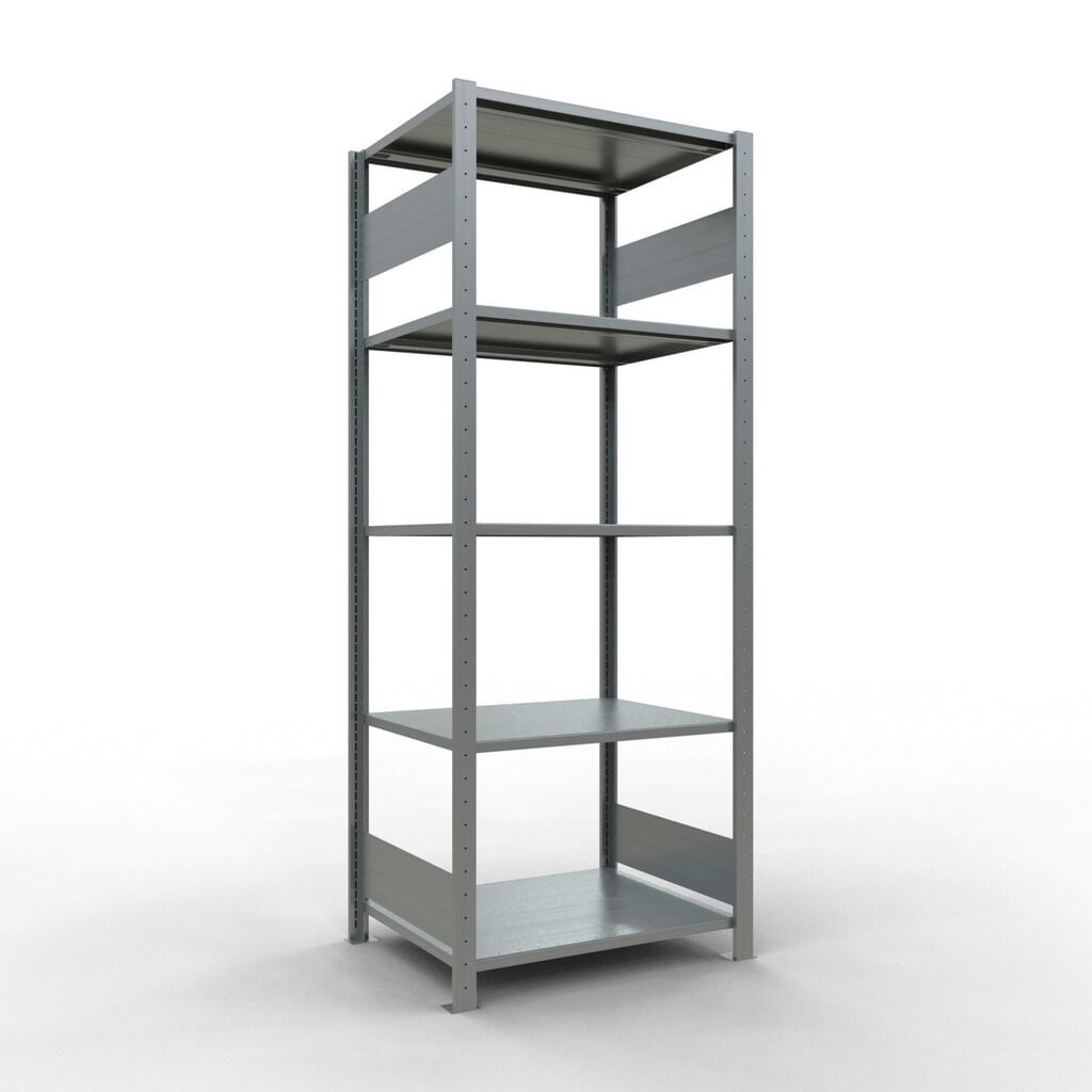 Scaffalatura a ripiani SCHULTE zincata con 5 fondi in lamiera d'acciaio, portata per piano di 150 kg, AxLxP 2.000 x 810 x 636 mm Immagine del prodotto: Scaffalatura a ripiani SCHULTE zincata con 5 fondi in lamiera d'acciaio, portata per piano di 150 kg, AxLxP 2.000 x 810 x 636 mm