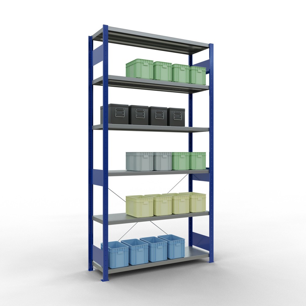 Immagine del prodotto n. 3: Scaffalatura a ripiani SCHULTE, blu genziana/zincato, portata per piano di 250 kg, AxLxP 2.500 x 1.360 x 436 mm