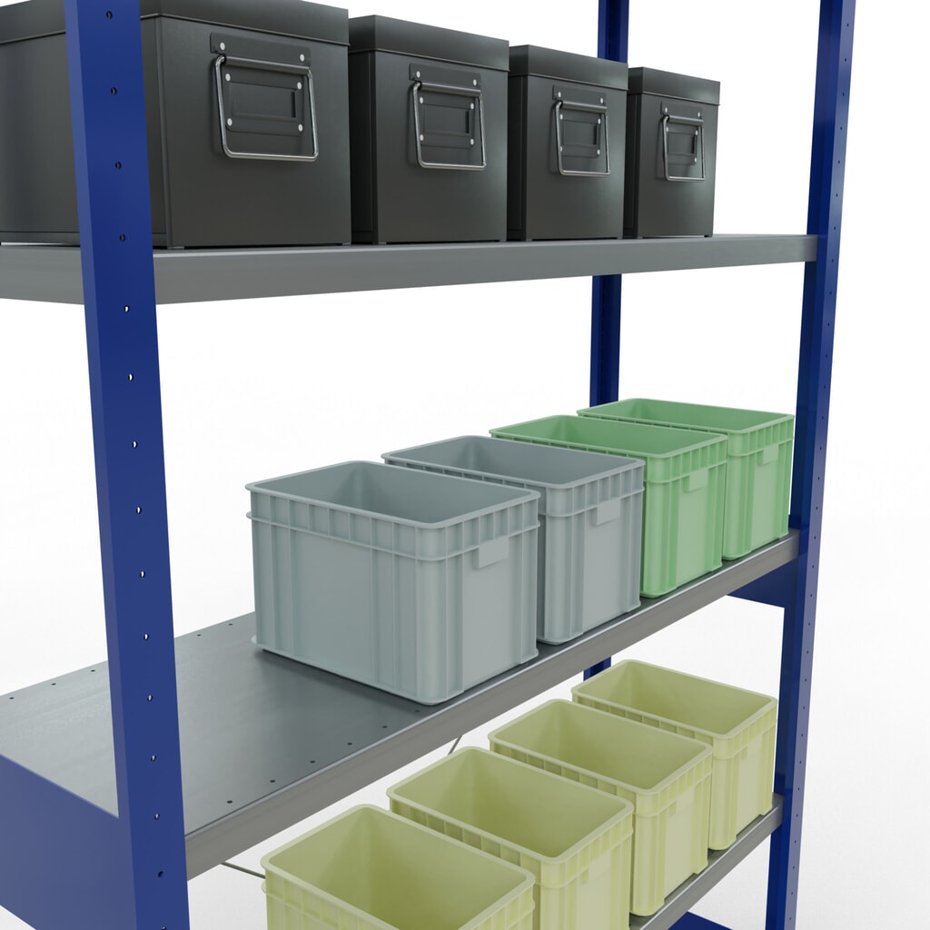Immagine del prodotto n. 4: Scaffalatura a ripiani SCHULTE, blu genziana/zincato, portata per piano di 250 kg, AxLxP 2.500 x 1.360 x 436 mm
