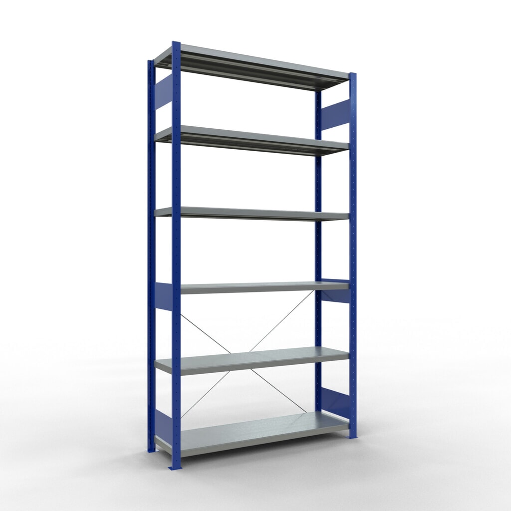 Scaffalatura a ripiani SCHULTE, blu genziana/zincato, portata per piano di 250 kg, AxLxP 2.500 x 1.360 x 436 mm Immagine del prodotto n. 1: Scaffalatura a ripiani SCHULTE, blu genziana/zincato, portata per piano di 250 kg, AxLxP 2.500 x 1.360 x 436 mm