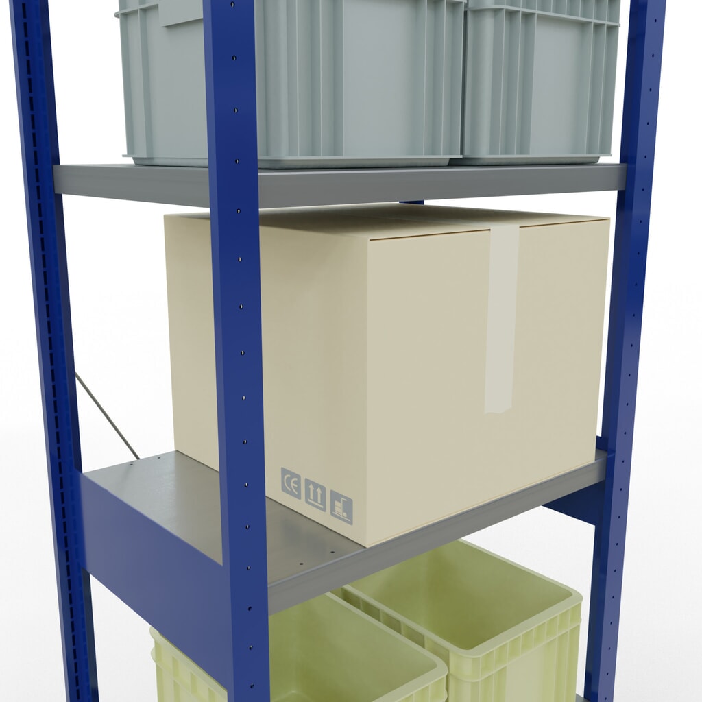 Scaffalatura a ripiani SCHULTE, blu genziana/zincato, portata per piano di 250 kg, AxLxP 2.500 x 810 x 536 mm Immagine del prodotto n. 4: Scaffalatura a ripiani SCHULTE, blu genziana/zincato, portata per piano di 250 kg, AxLxP 2.500 x 810 x 536 mm
