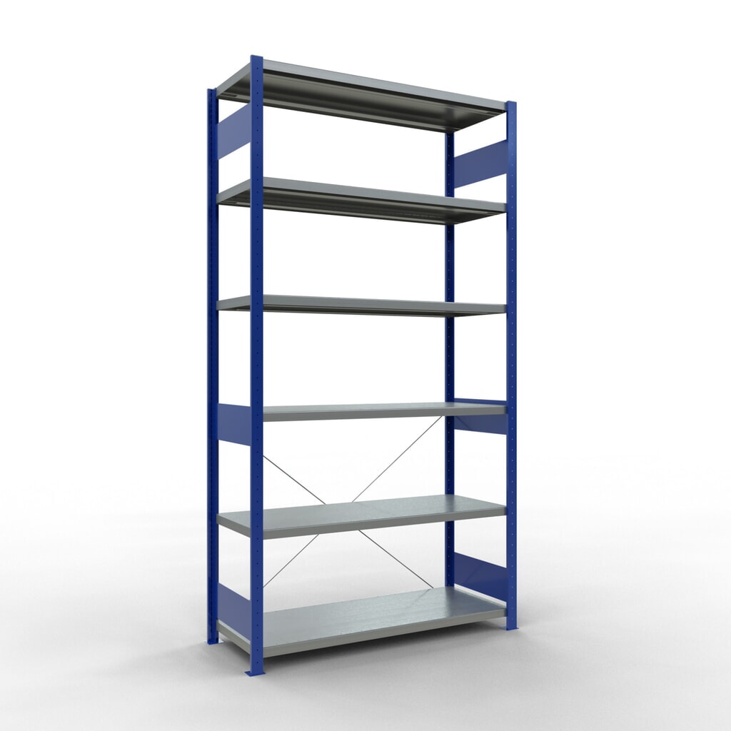 Scaffalatura a ripiani SCHULTE, blu genziana/zincato, portata per piano di 250 kg, AxLxP 2.500 x 1.360 x 536 mm Immagine del prodotto: Scaffalatura a ripiani SCHULTE, blu genziana/zincato, portata per piano di 250 kg, AxLxP 2.500 x 1.360 x 536 mm