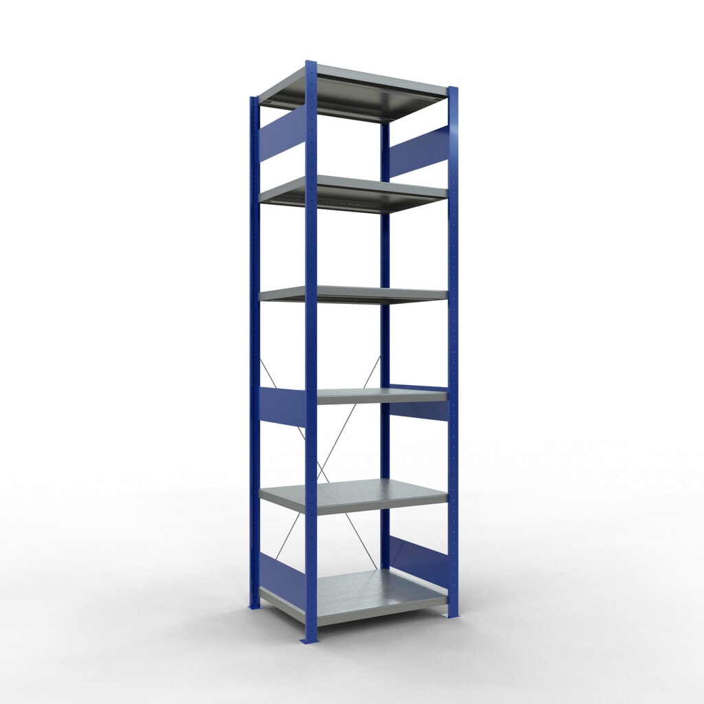 Scaffalatura a ripiani SCHULTE, blu genziana/zincato, portata per piano di 250 kg, AxLxP 2.500 x 810 x 636 mm Immagine del prodotto: Scaffalatura a ripiani SCHULTE, blu genziana/zincato, portata per piano di 250 kg, AxLxP 2.500 x 810 x 636 mm