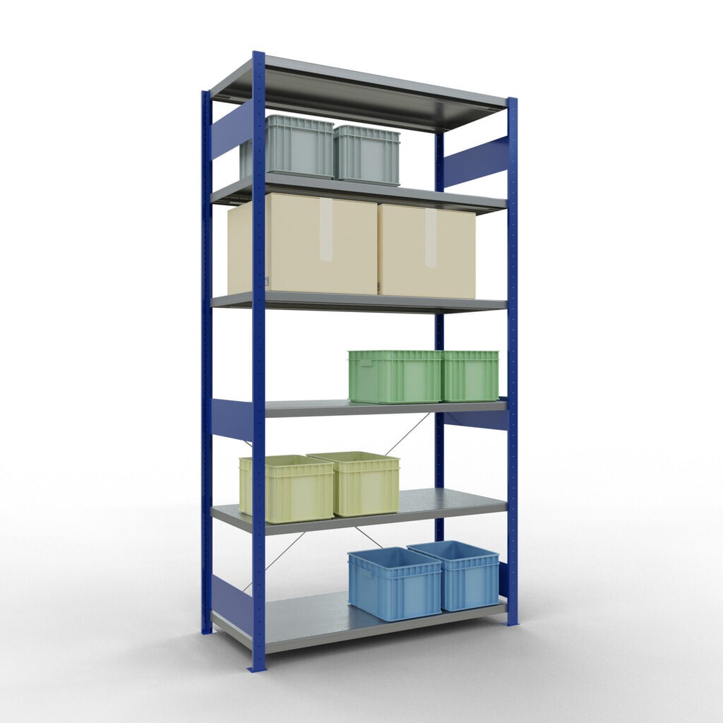 Immagine del prodotto n. 3: Scaffalatura a ripiani SCHULTE, blu genziana/zincato, portata per piano di 250 kg, AxLxP 2.500 x 1.360 x 636 mm