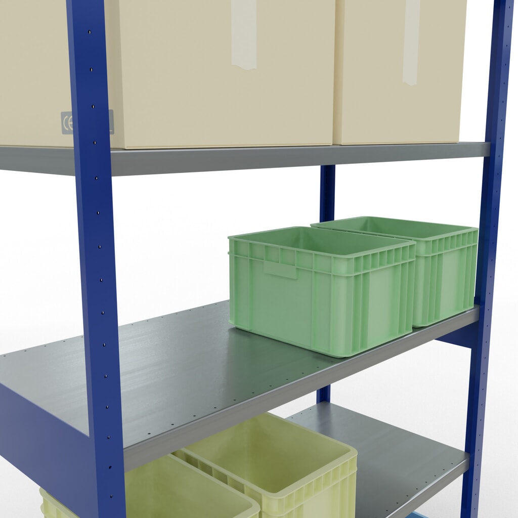 Scaffalatura a ripiani SCHULTE, blu genziana/zincato, portata per piano di 250 kg, AxLxP 2.500 x 1.360 x 636 mm Immagine del prodotto n. 4: Scaffalatura a ripiani SCHULTE, blu genziana/zincato, portata per piano di 250 kg, AxLxP 2.500 x 1.360 x 636 mm