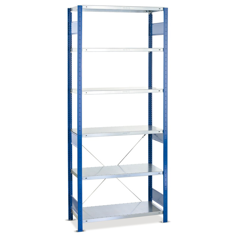 Immagine del prodotto: Scaffalatura a ripiani SCHULTE, campata base, blu genziana/zincata, portata per piano 150 kg, AxLxP 2.000 x 750 x 500 mm