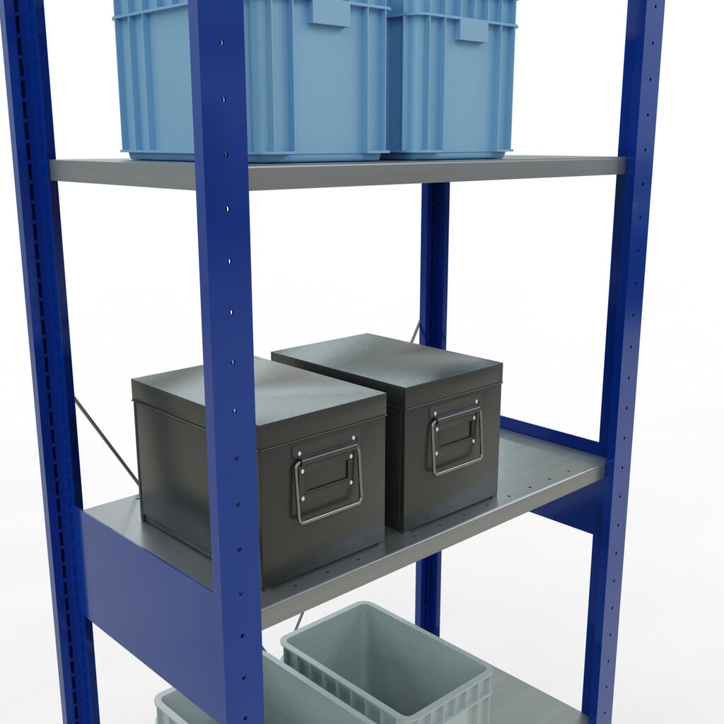 Immagine del prodotto n. 4: Scaffalatura a ripiani SCHULTE, blu genziana/zincato, portata per piano di 150 kg, AxLxP 2.500 x 810 x 436 mm