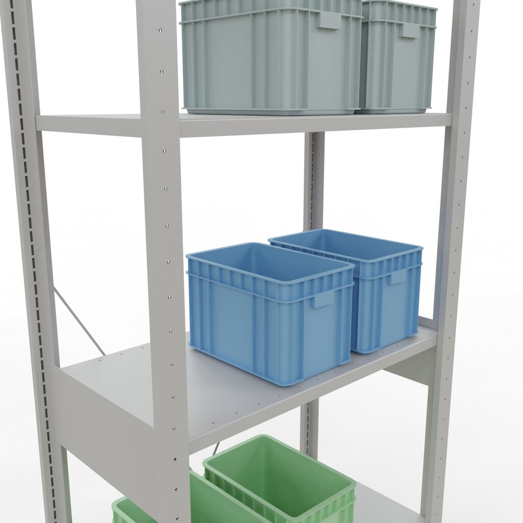 Scaffalatura a ripiani SCHULTE, grigio chiaro, portata per piano di 150 kg, AxLxP 2.500 x 810 x 436 mm Immagine del prodotto n. 4: Scaffalatura a ripiani SCHULTE, grigio chiaro, portata per piano di 150 kg, AxLxP 2.500 x 810 x 436 mm
