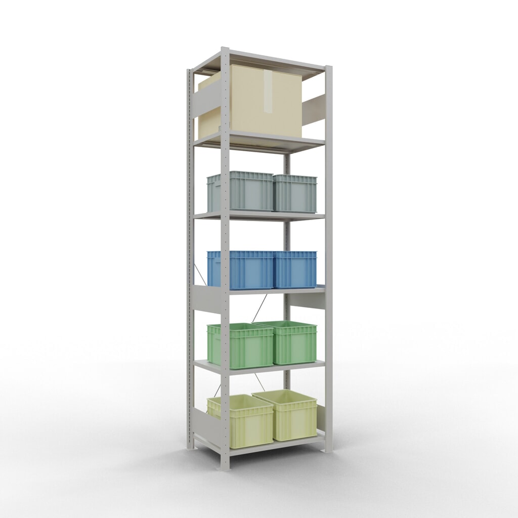 Scaffalatura a ripiani SCHULTE, grigio chiaro, portata per piano di 150 kg, AxLxP 2.500 x 810 x 536 mm Immagine del prodotto n. 3: Scaffalatura a ripiani SCHULTE, grigio chiaro, portata per piano di 150 kg, AxLxP 2.500 x 810 x 536 mm
