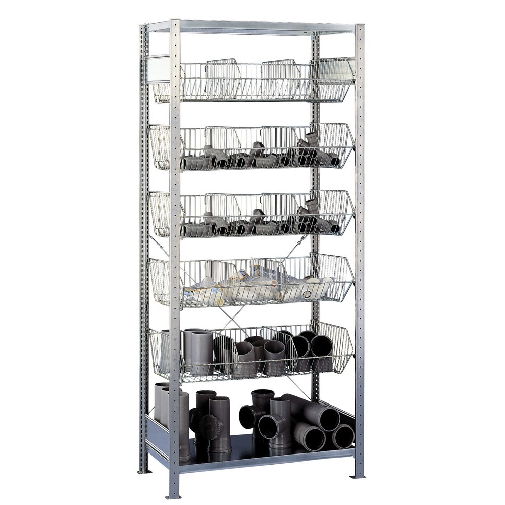 Immagine del prodotto: Scaffalatura a ripiani SCHULTE con cesti a maglia grossa, campata base, AxLxP 2.300 x 1.000 x 500 mm, portata per piano 150 kg