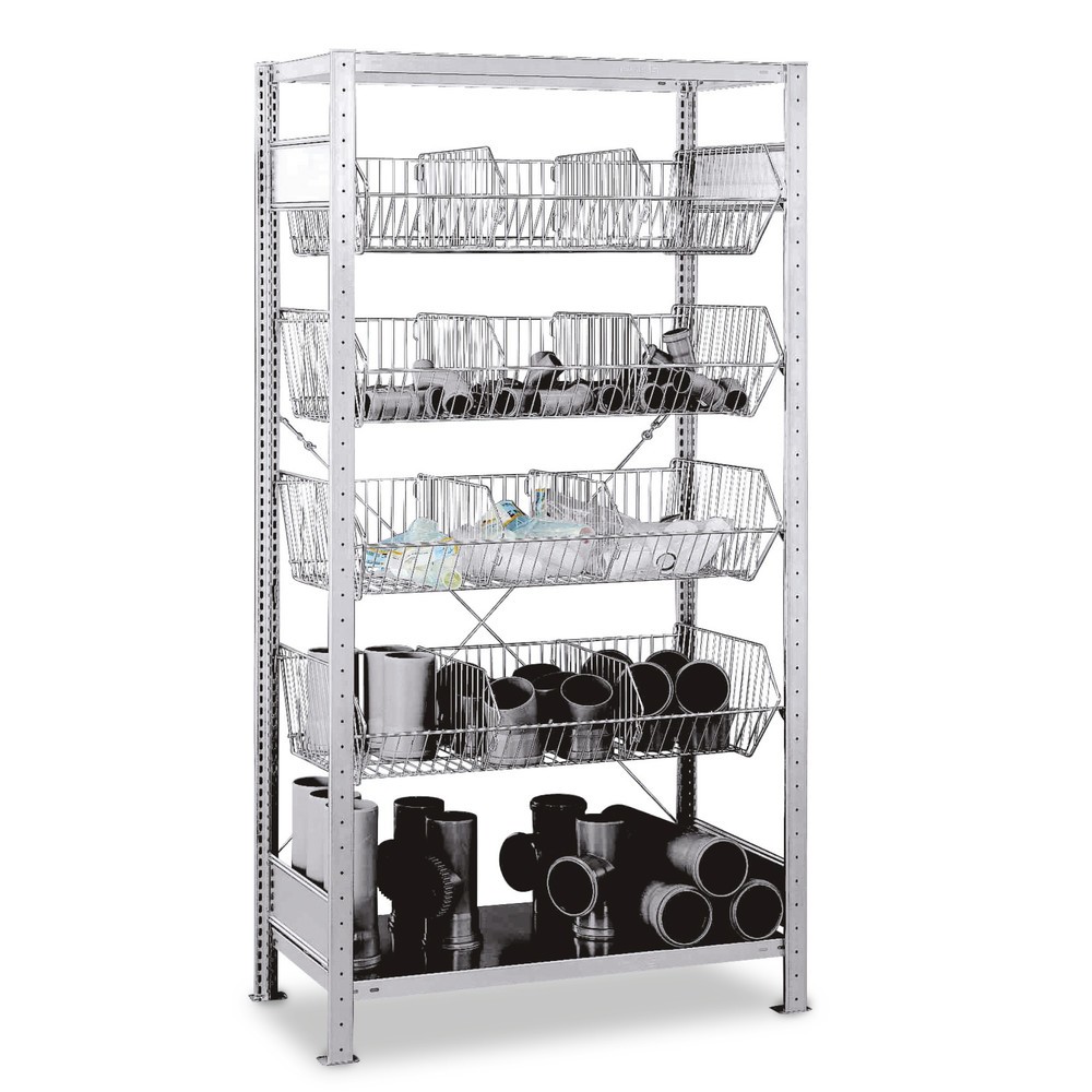 Immagine del prodotto: Scaffalatura a ripiani SCHULTE con cesti a maglia grossa, campata base, AxLxP 2.000 x 1.000 x 500 mm, portata per piano 150 kg